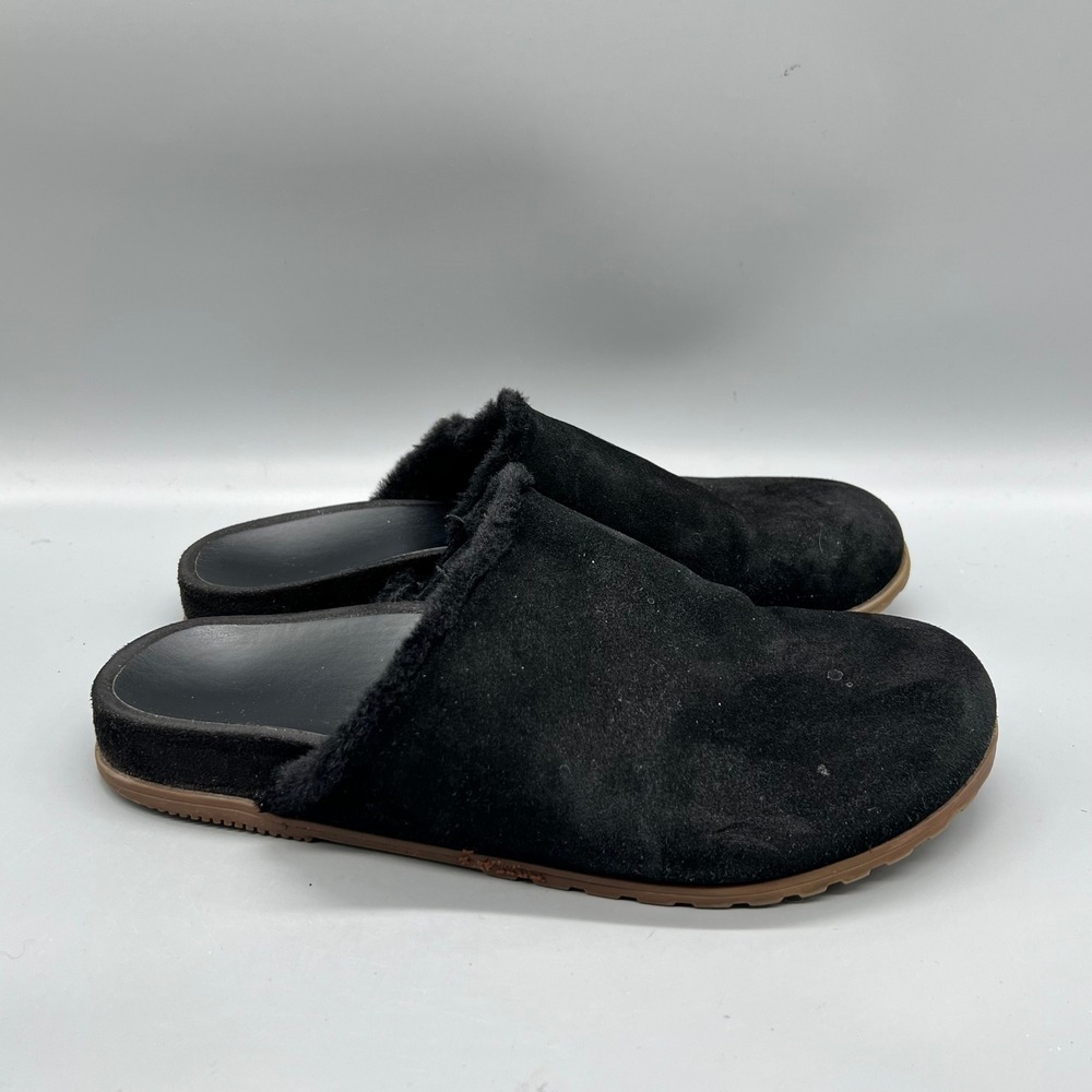 Vionic Shoes Womens 8 Black Suede Faux Fur Lined Mules Arlette Orthotic Slip On